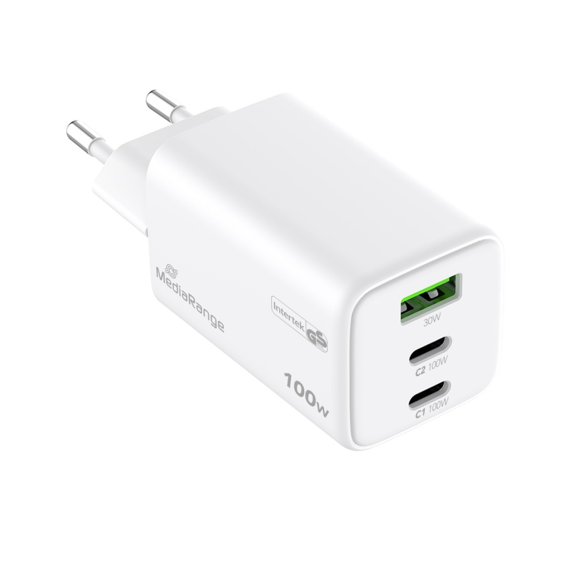 Ładowarka MEDIARANGE 100W, szybkie ładowanie, 2xUSB-C + 1xUSB-A, biały - obrazek 5