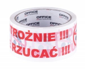 Taśma pakowa OFFICE PRODUCTS, ostrożnie nie rzucać, 48mm x 50y, 36mic, 1szt., biała