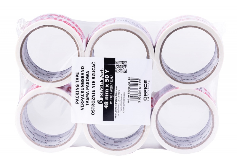Taśma pakowa OFFICE PRODUCTS, ostrożnie nie rzucać, 48mm x 50y, 36mic, 1szt., biała - obrazek 2