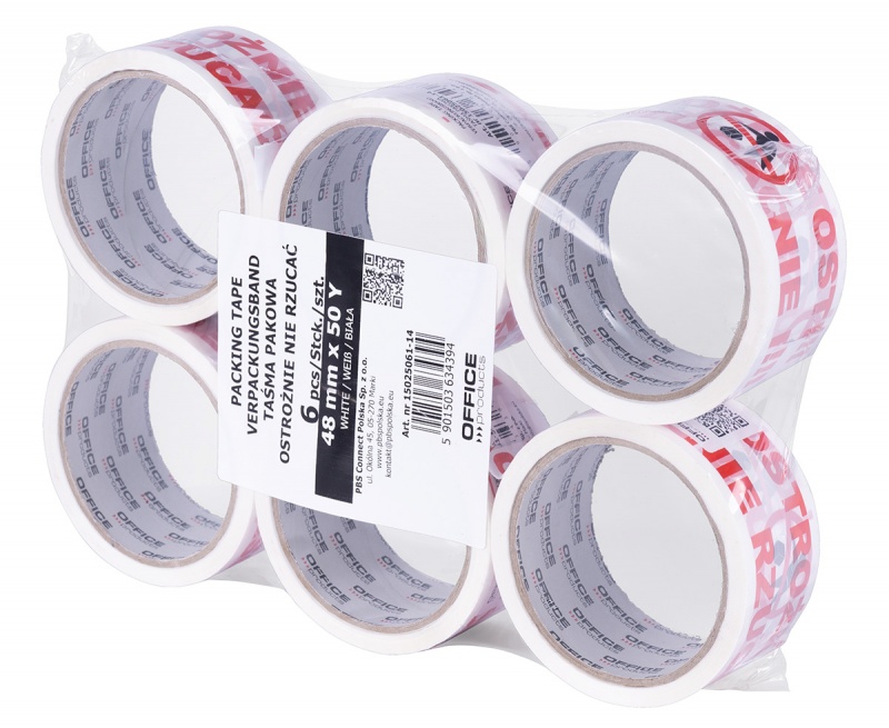 Taśma pakowa OFFICE PRODUCTS, ostrożnie nie rzucać, 48mm x 50y, 36mic, 1szt., biała - obrazek 3