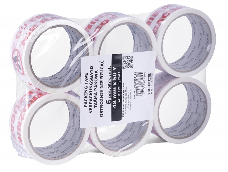 Taśma pakowa OFFICE PRODUCTS, ostrożnie nie rzucać, 48mm x 50y, 36mic, 1szt., biała - obrazek 4