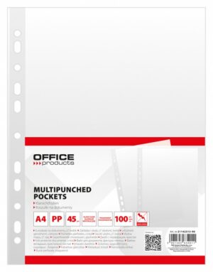 Koszulki na dokumenty OFFICE PRODUCTS, PP, A4, krystal, 45mikr., 100szt.