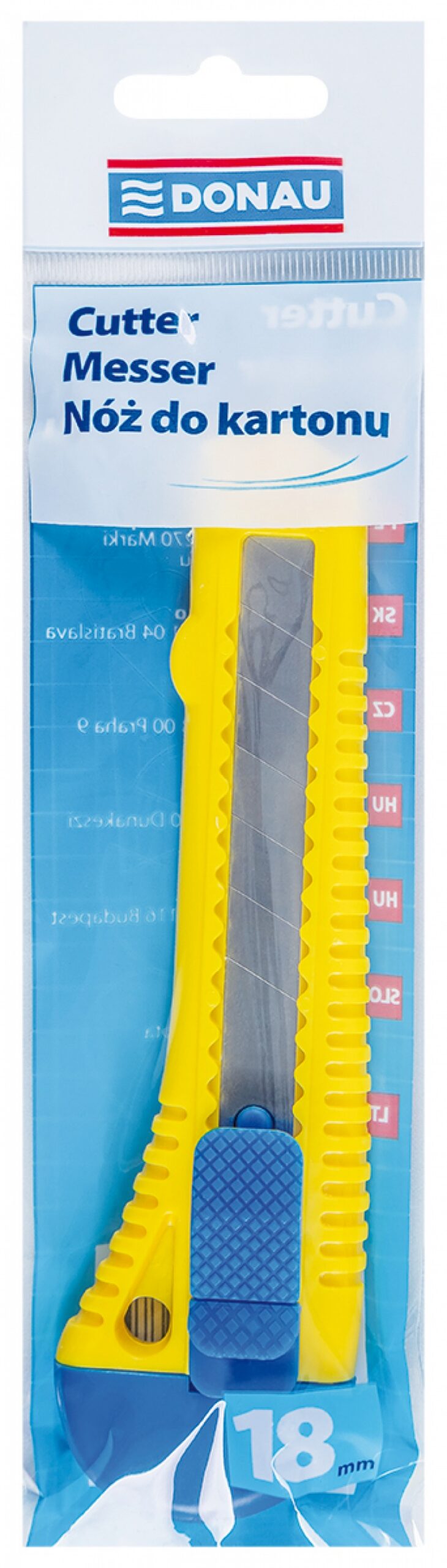 Nóż biurowy DONAU 18mm, plastikowy, z blokadą, niebiesko-żółty - obrazek 2