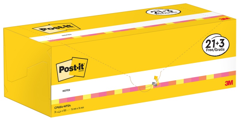 Karteczki samoprzylepne POST-IT® (654-NP24), 76x76mm, 100 kart./bloczek, 21 + 3 bloczki GRATIS, mix kolorów neonowych - obrazek 2