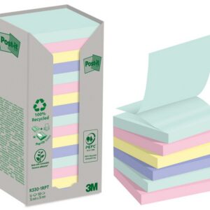Karteczki samoprzylepne POST-IT® Recycled Z-Notes, 76x76mm, 16x100 kart., pastelowe mix
