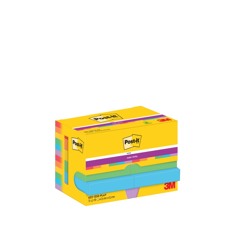 Karteczki samoprzylepne POST-IT Super Sticky, 47,6x47,6mm, 12x90 kart., paleta Playful - obrazek 2