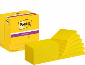 Karteczki samoprzylepne POST-IT® Super Sticky (655-12SSCY-EU), 127x76mm, 12x90 kart., żółte