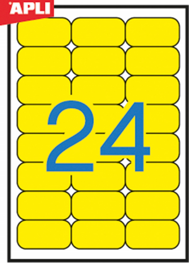 Etykiety kolorowe APLI, 70x37mm, zaokrąglone, żółte, 20 ark. - obrazek 2