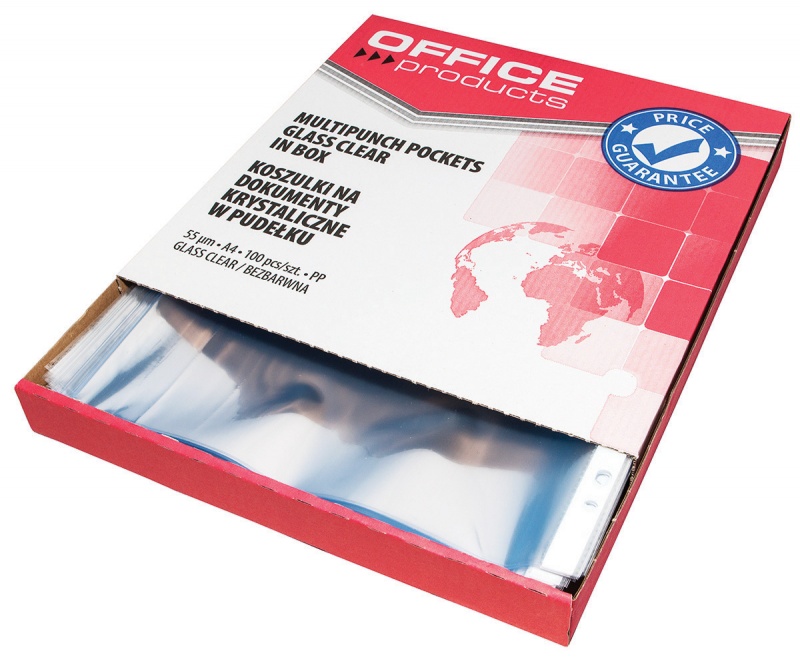 Koszulki na dokumenty OFFICE PRODUCTS, PP, A4, krystal, 55mikr., 100szt., w pudełku - obrazek 3