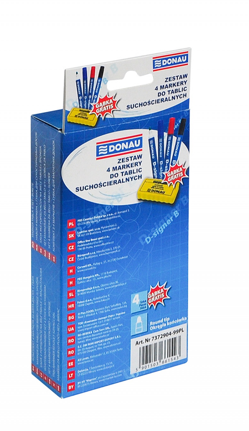 Zestaw 4 markery do tablic DONAU D-Signer B, okrągły, mix kolorów, gąbka gratis - obrazek 4