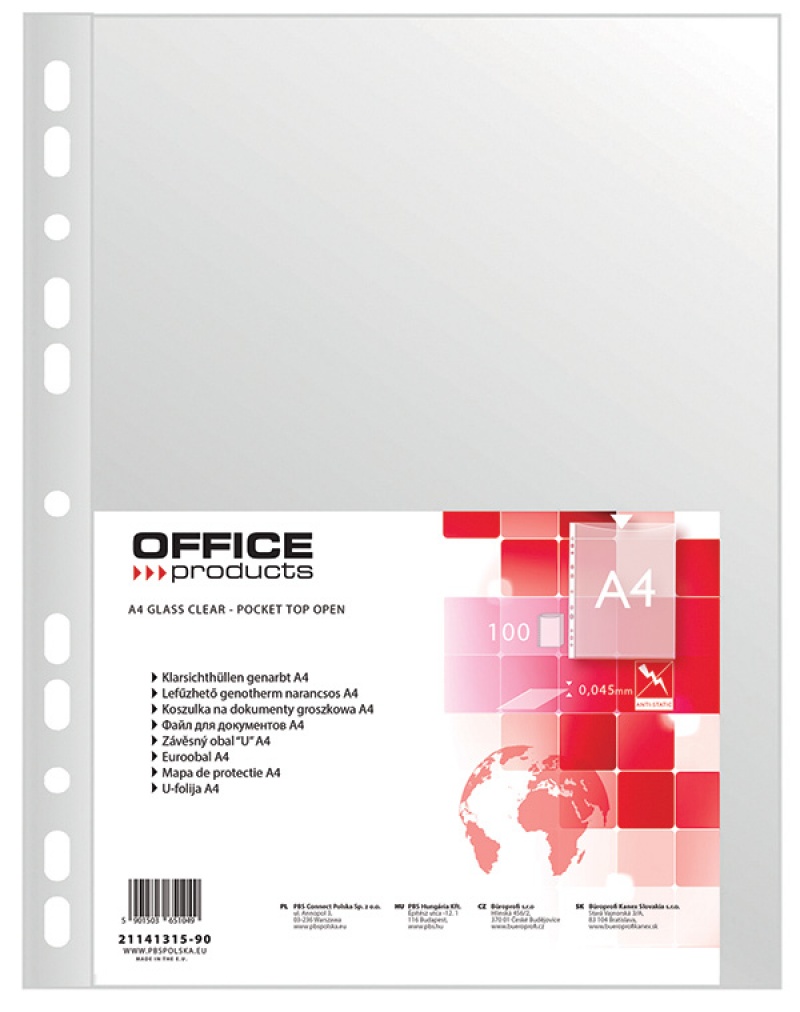 Koszulki na dokumenty OFFICE PRODUCTS, PP, A4, groszkowe, 45mikr., 100szt.