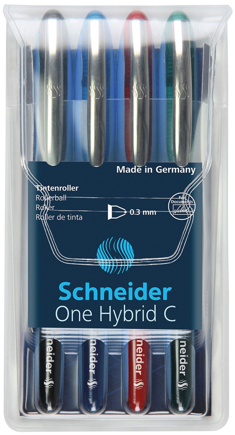 Pióro kulkowe Schneider ONE Hybrid C 0,3 mm, 4 szt., pudełko z zawieszką, mix kolorów - obrazek 2