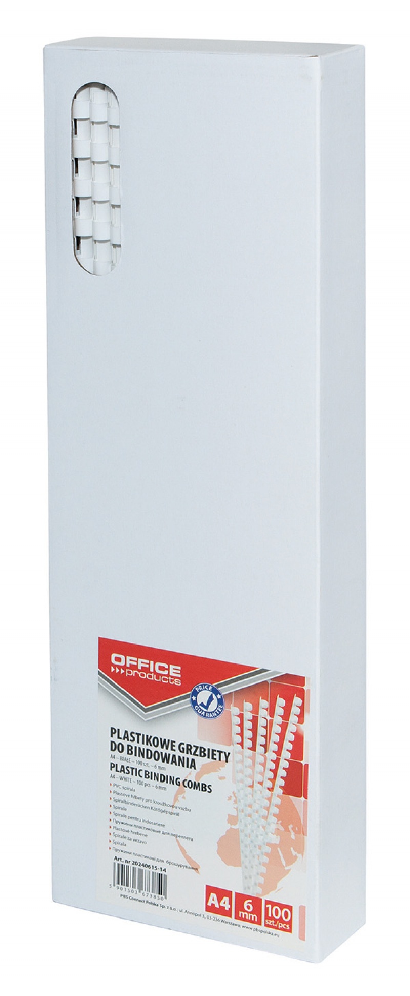 Grzbiety do bindowania OFFICE PRODUCTS, A4, 6mm (25 kartek), 100 szt., białe - obrazek 2