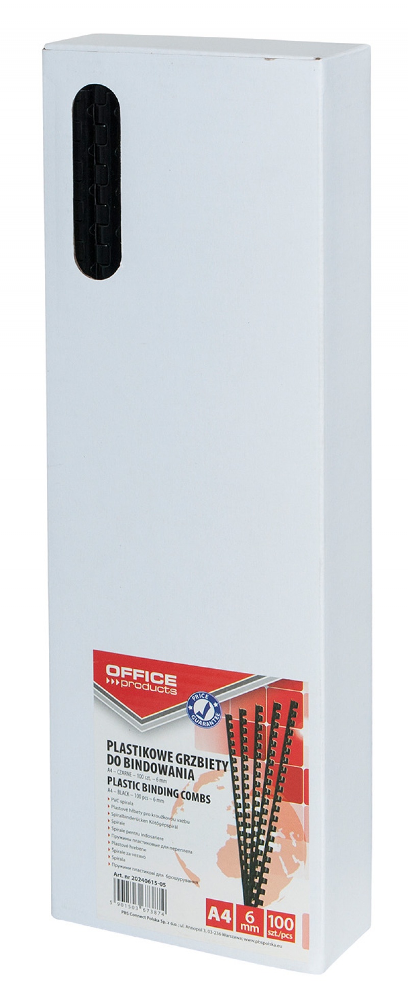 Grzbiety do bindowania OFFICE PRODUCTS, A4, 6mm (25 kartek), 100 szt., czarne - obrazek 2