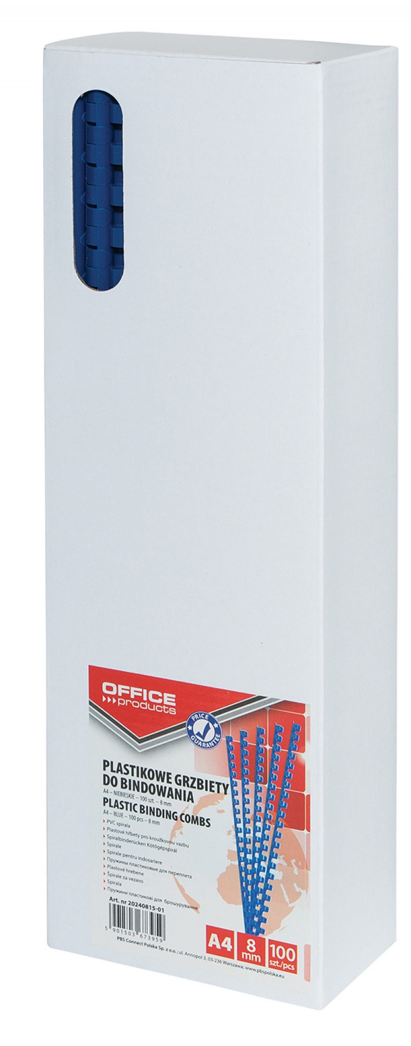 Grzbiety do bindowania OFFICE PRODUCTS, A4, 8mm (45 kartek), 100 szt., niebieskie - obrazek 2