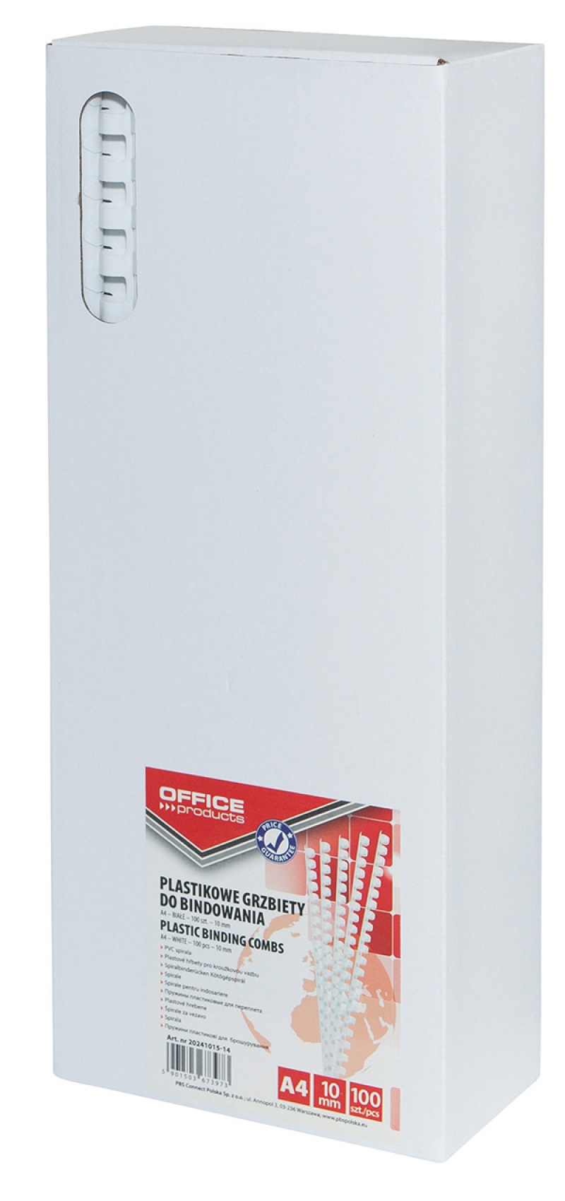 Grzbiety do bindowania OFFICE PRODUCTS, A4, 10mm (65 kartek), 100 szt., białe - obrazek 2