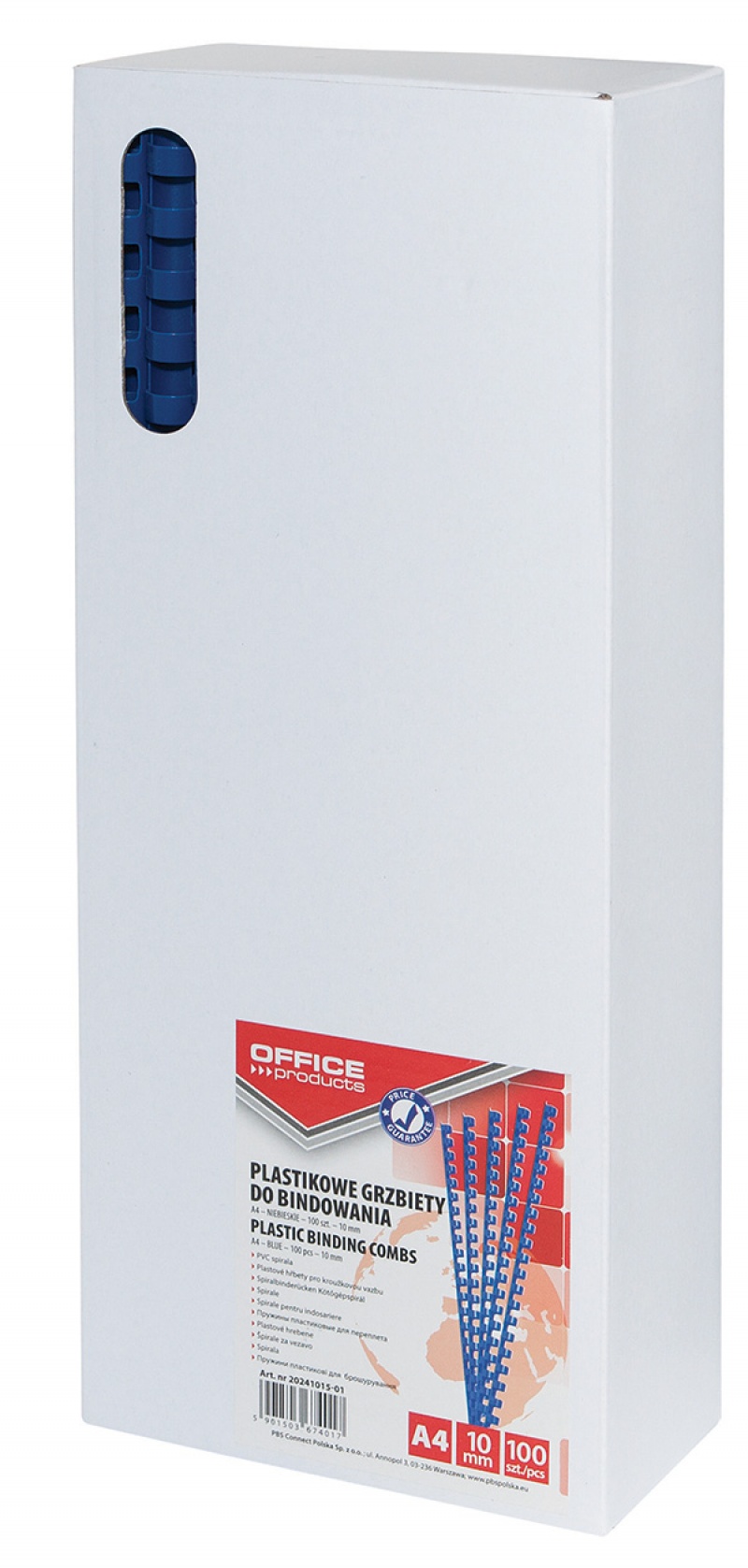 Grzbiety do bindowania OFFICE PRODUCTS, A4, 10mm (65 kartek), 100 szt., niebieskie - obrazek 2