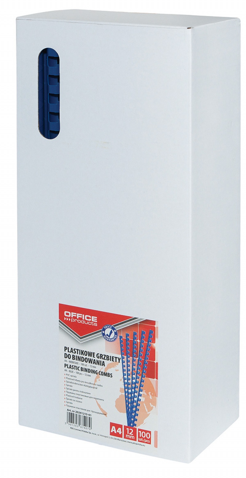 Grzbiety do bindowania OFFICE PRODUCTS, A4, 12mm (95 kartek), 100 szt., niebieskie - obrazek 2