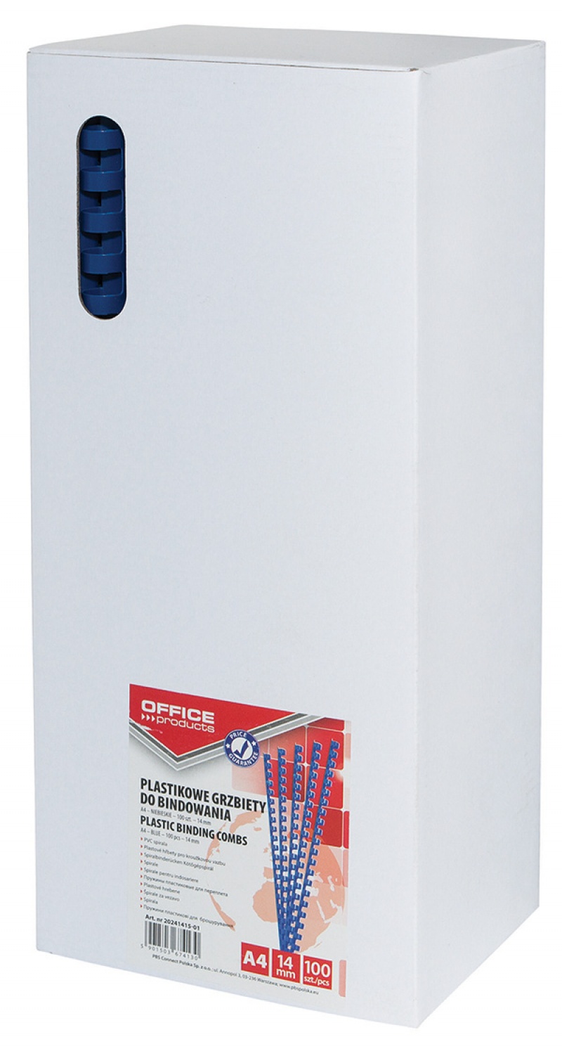 Grzbiety do bindowania OFFICE PRODUCTS, A4, 14mm (125 kartek), 100 szt., niebieskie - obrazek 2