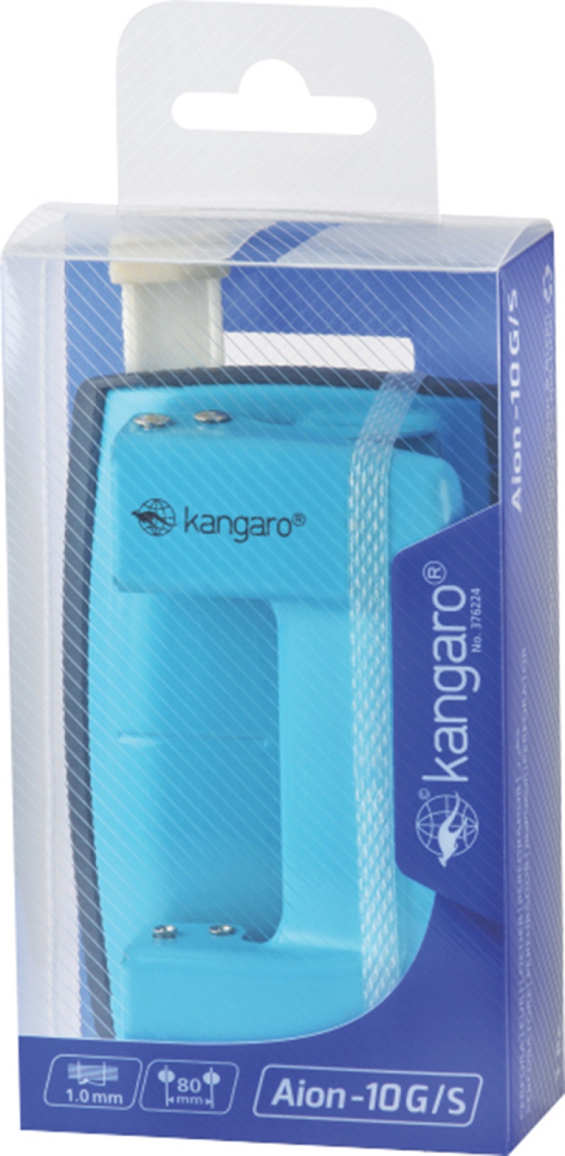 Dziurkacz KANGARO Aion-10G/S, dziurkuje do 10 kartek, metalowy, w pudełku PP, turkusowy - obrazek 2