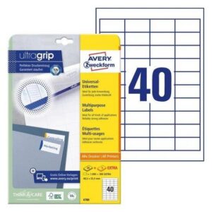 Trwałe etykiety uniwersalne; A4, 25 + 5 ark./op., 48,5 x 25,4 mm, białe