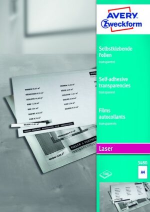 Przezroczyste folie samoprzylepne; A4. 100 szt./op.. powlekane. grubość 0.14 mm. materiał wierzchni 0.43 mm. przezroczyste