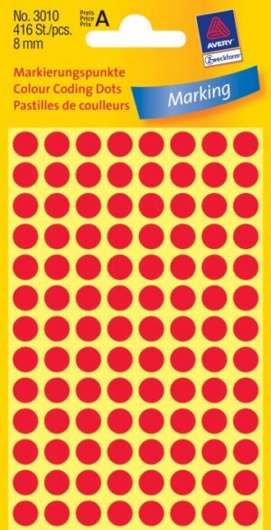 Kółka do zaznaczania Trwałe Avery Zweckform _8mm. 416szt./op. czerwone 3010