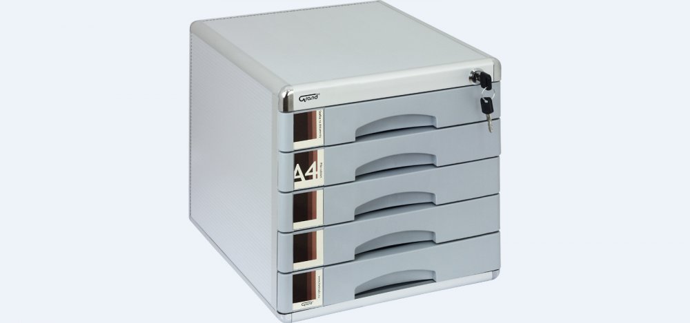 Szafka GRAND na dokumenty 5 szuflad srebrna