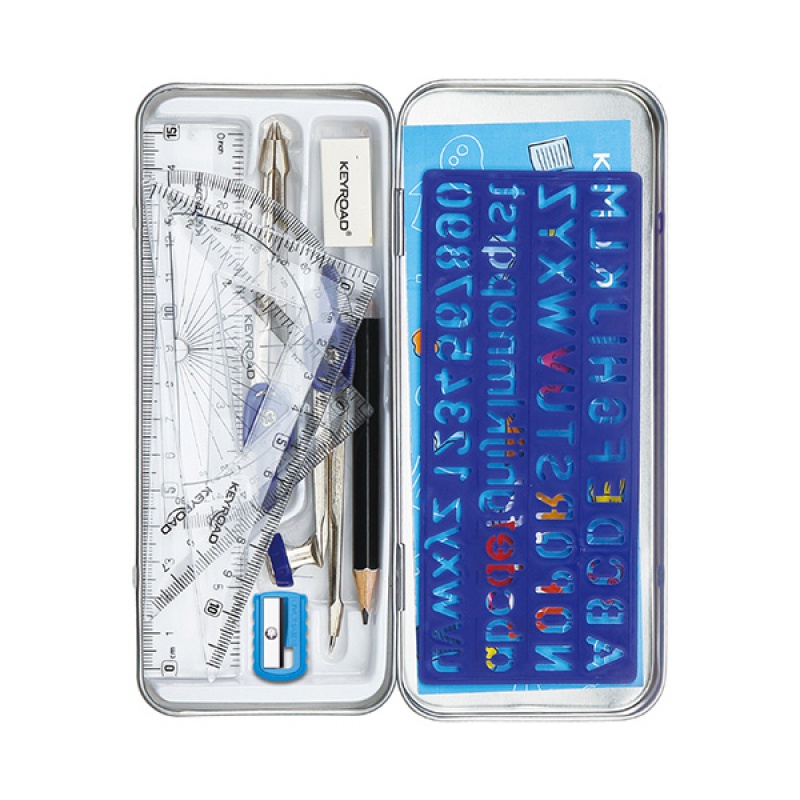 Zestaw matematyczny KEYROAD, 11 elementów, metalowe etui, zawieszka, mix kolorów - obrazek 2