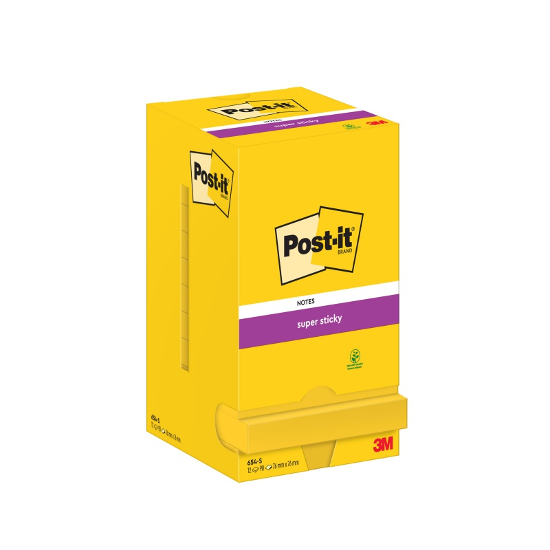 Karteczki samoprzylepne POST-IT® Super Sticky (654-S), 76x76mm, 12x90 kart., żółte - obrazek 2