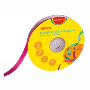 Wstążka KEYROAD, podwójna, satynowa, 12mm x 22,86m, na szpulce, różowa