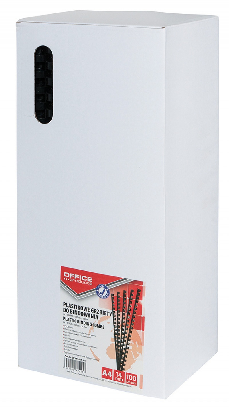 Grzbiety do bindowania OFFICE PRODUCTS, A4, 14mm (125 kartek), 100 szt., czarne - obrazek 2