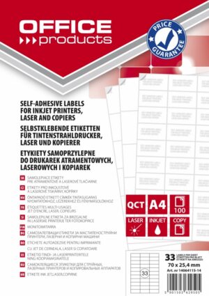 Etykiety OFFICE PRODUCTS, 70x25,4mm, białe, 100 ark.