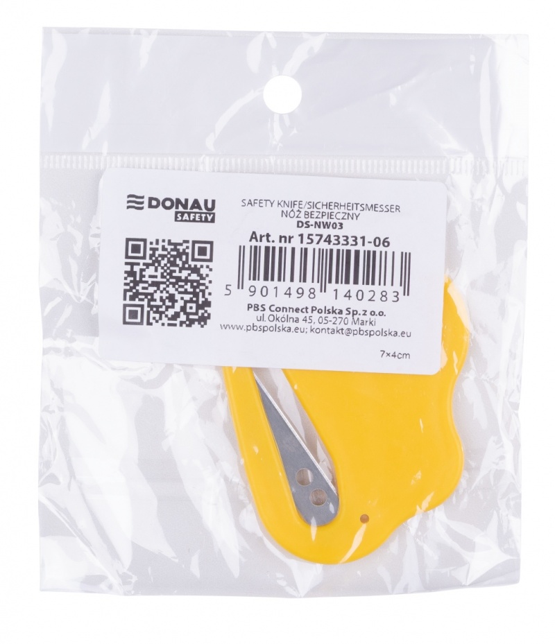 Nóż bezpieczny DONAU SAFETY DS-NWO3, niewymienne ostrze, zawieszka, żółty - obrazek 2
