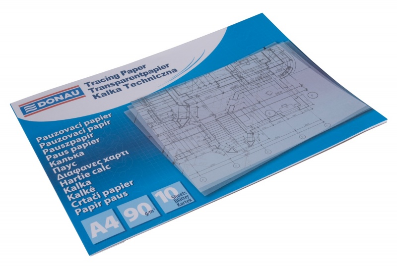 Kalka techniczna DONAU, A4, 10 arkuszy, 90gsm, transparentna - obrazek 2