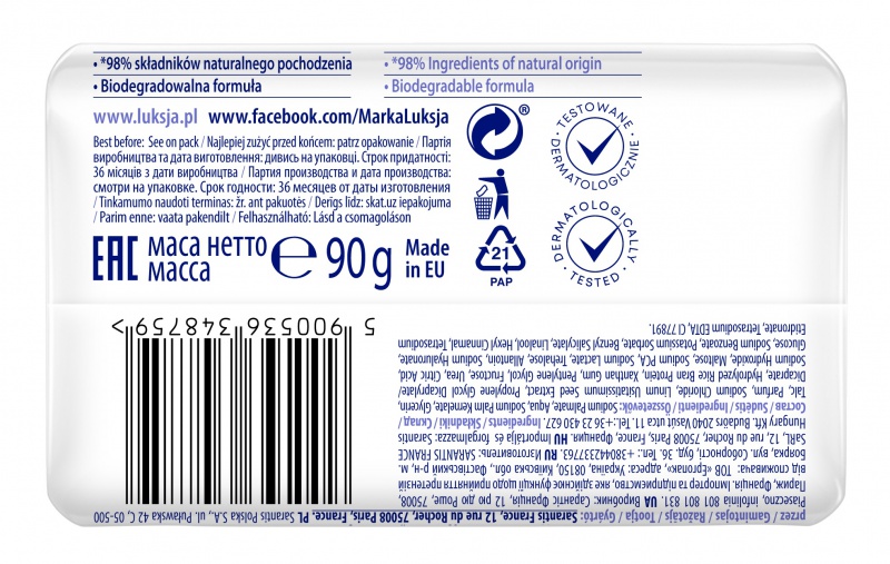 Kremowe mydło w kostce LUKSJA, len, 90g - obrazek 2