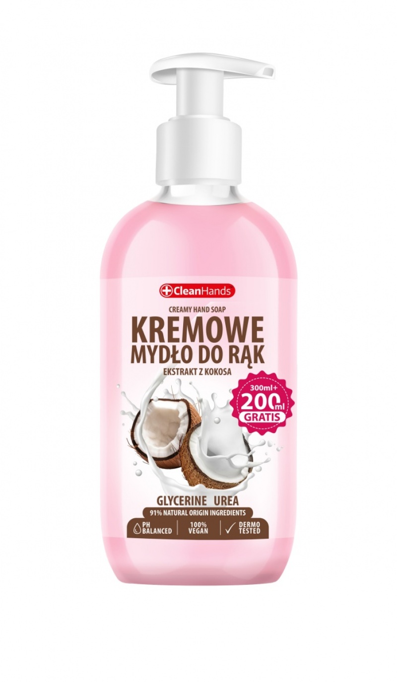 Kremowe mydło w płynie CLEAN HANDS, kokosowe, 300 ml - obrazek 2