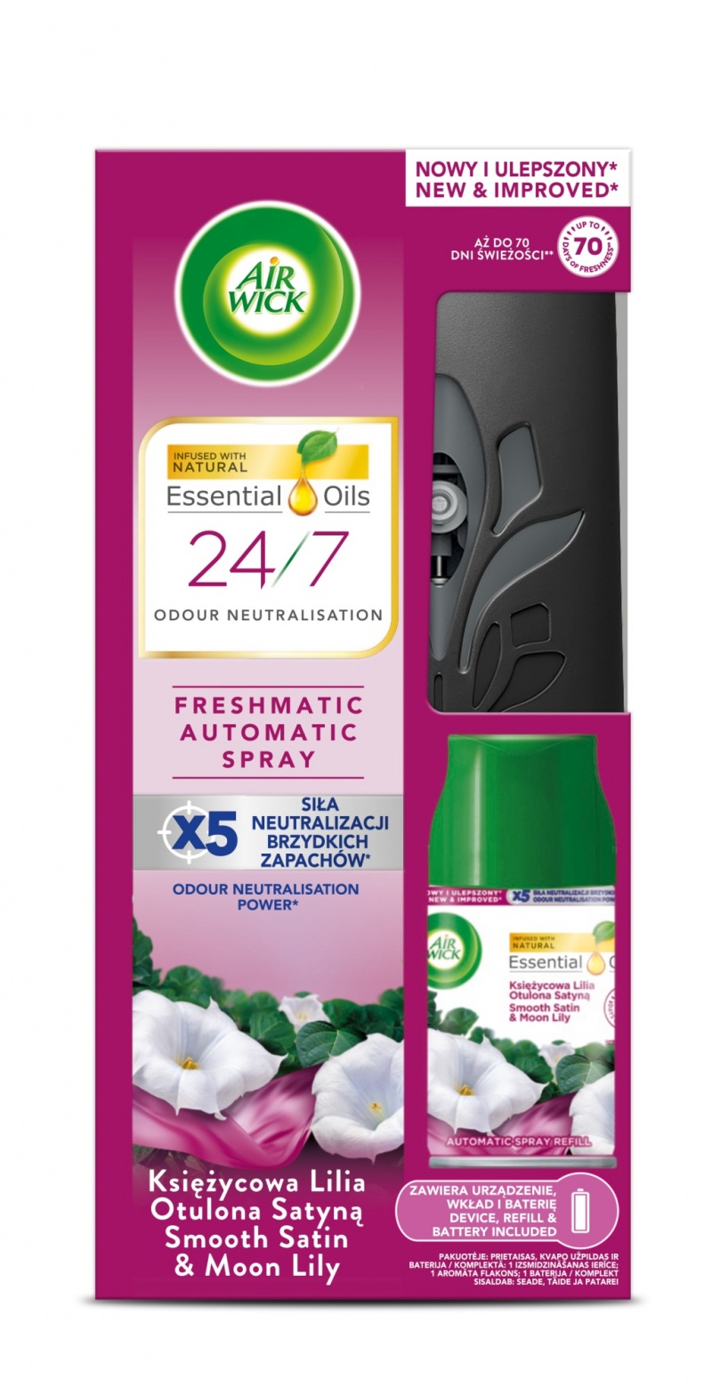 Automatyczny odświeżacz powietrza AIR WICK FRESHMATIC komplet z wkładem, księżycowa lilia otulona satyną, 250 ml
