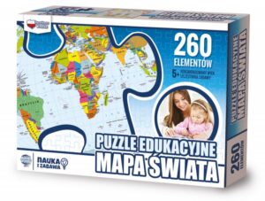 Puzzle edukacyjne GŁOWALA, mapa Świata, 260 elementów, 60x40cm