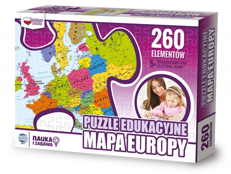 Puzzle edukacyjne GŁOWALA, mapa Europy, 260 elementów, 60x40cm