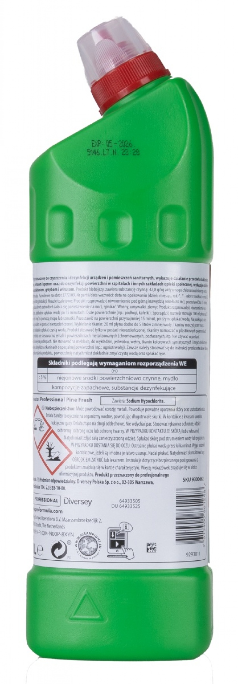 Żel dezynfekująco-wybielający DOMESTOS Diversey, pine, 1l - obrazek 2