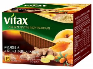 Herbata VITAX, owocowo-ziołowa, morela, rokitnik i imbir, 15 kopert