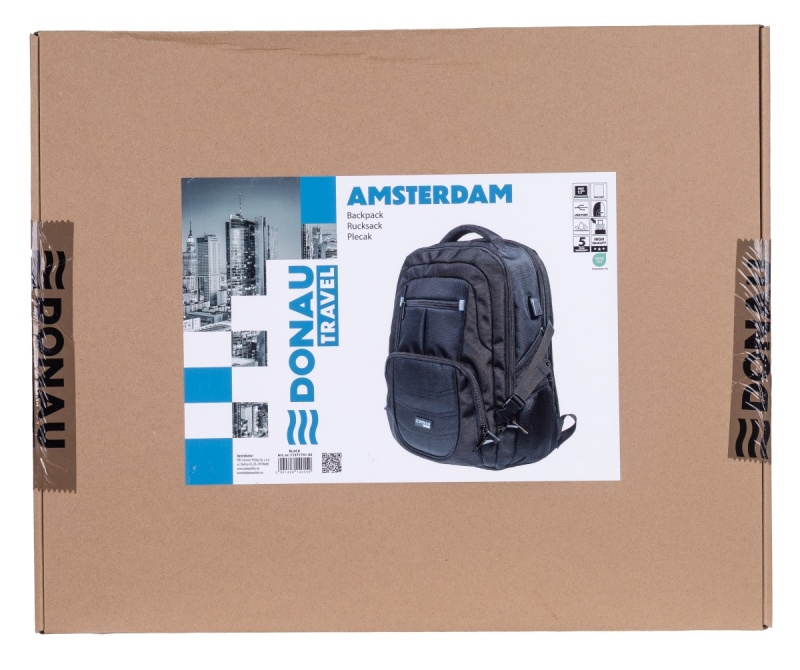 Plecak DONAU TRAVEL Amsterdam, 17", 35l, USB + kabel USB-C, czarny - obrazek 3