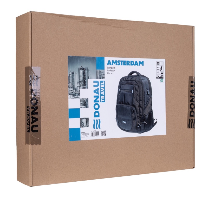 Plecak DONAU TRAVEL Amsterdam, 17", 35l, USB + kabel USB-C, czarny - obrazek 4