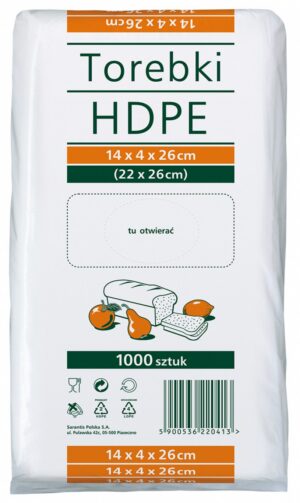 Torebki spożywcze SARANTIS, HDPE, 14x4x26cm, 1000 szt., transparentne