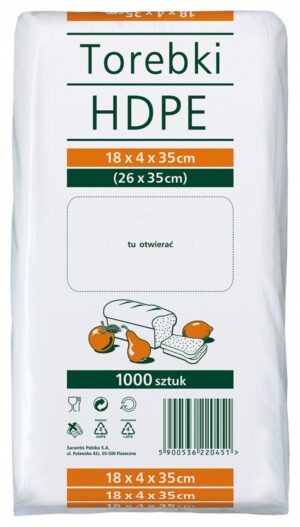 Torebki spożywcze SARANTIS, HDPE, 18x4x35cm, 1000 szt., transparentne