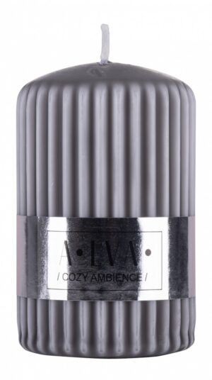 Świeca słupek ryflowana DONAU HOME Alva, 60x90mm, szary