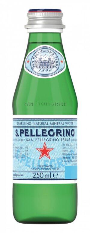 WodaS.PELLEGRINO, delikatny gaz, butelka szklana, 0,25l