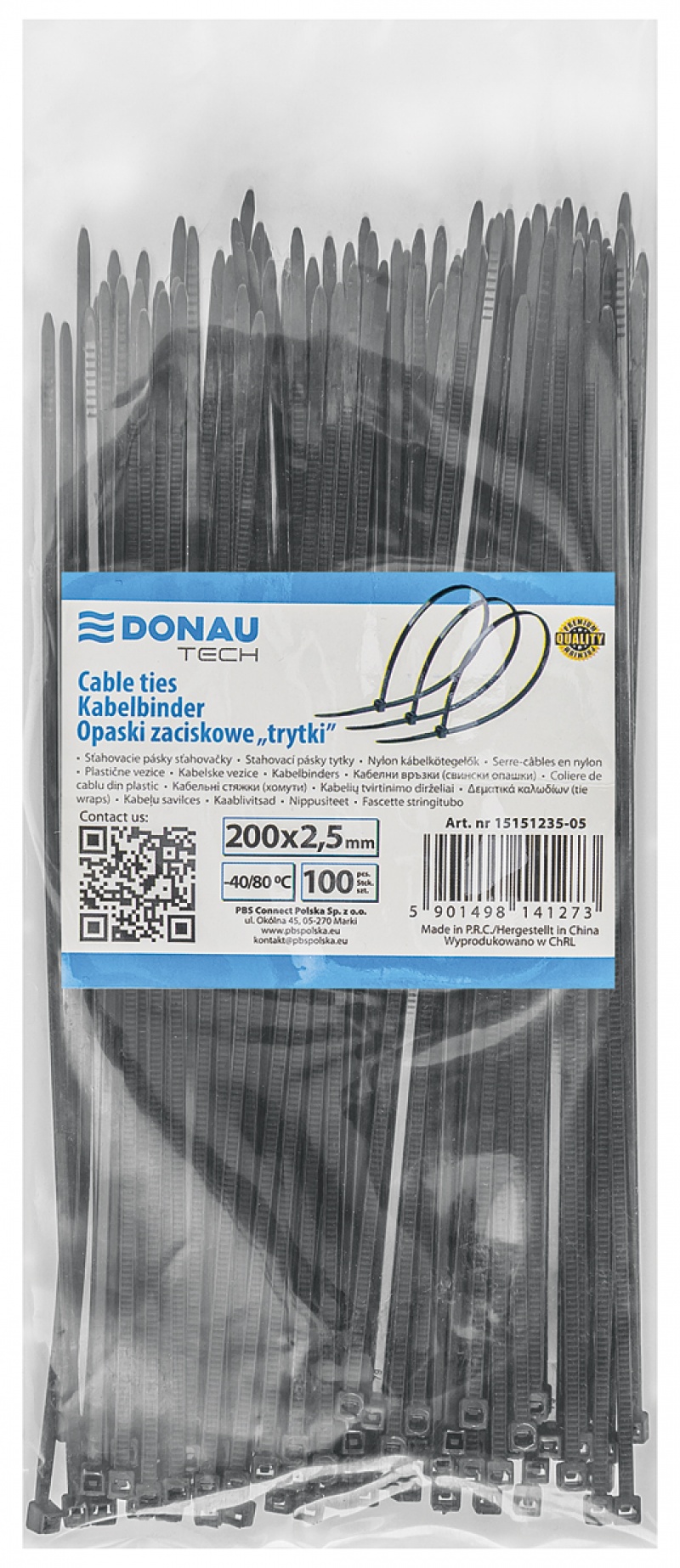 Opaski zaciskowe/trytytki DONAU TECH, 200x2,5mm, 100szt., temp. -40/80, czarne - obrazek 3
