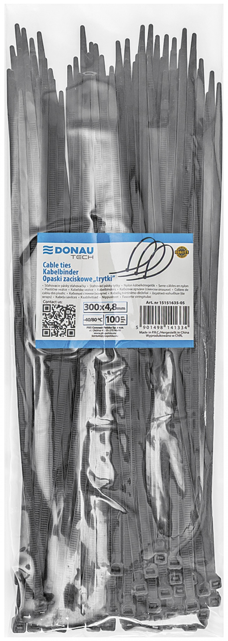 Opaski zaciskowe/trytytki DONAU TECH, 300x4,8mm, 100szt., temp. -40/80, czarne - obrazek 3
